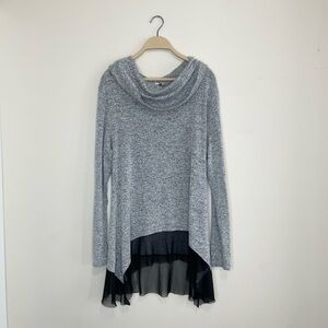 Cha Cha Vente Whimsygoth Layered Grey Tunic cowl neck Mesh Hem top